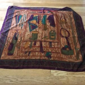 Womens Square Neck Scarf Outdoor Games Pattern Maroon/Tan